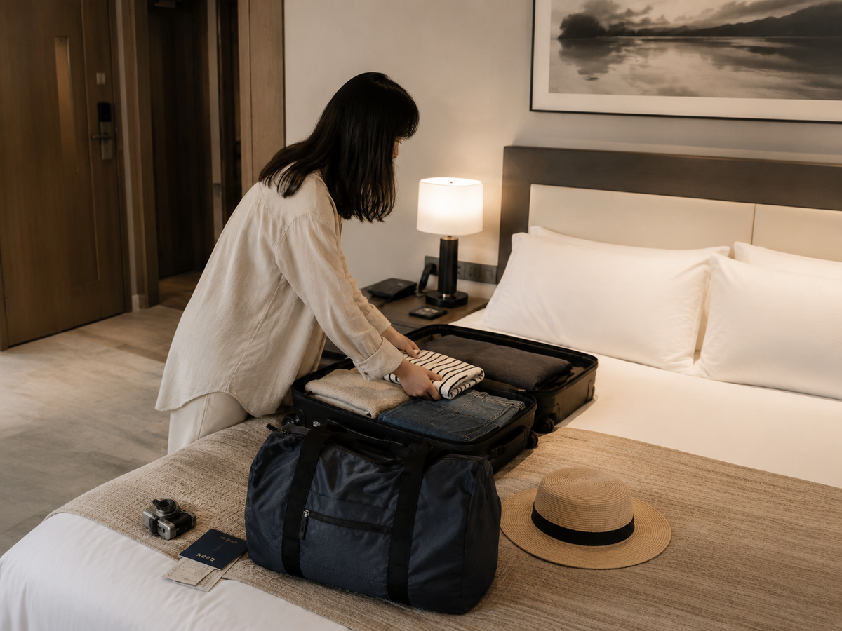pack all旅の準備で荷物を整理するパッキングシーン