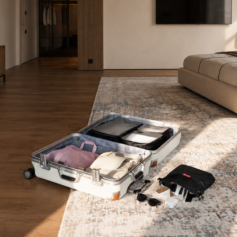 pack all旅行前の荷物整理とパッキング準備を表現したイメージ