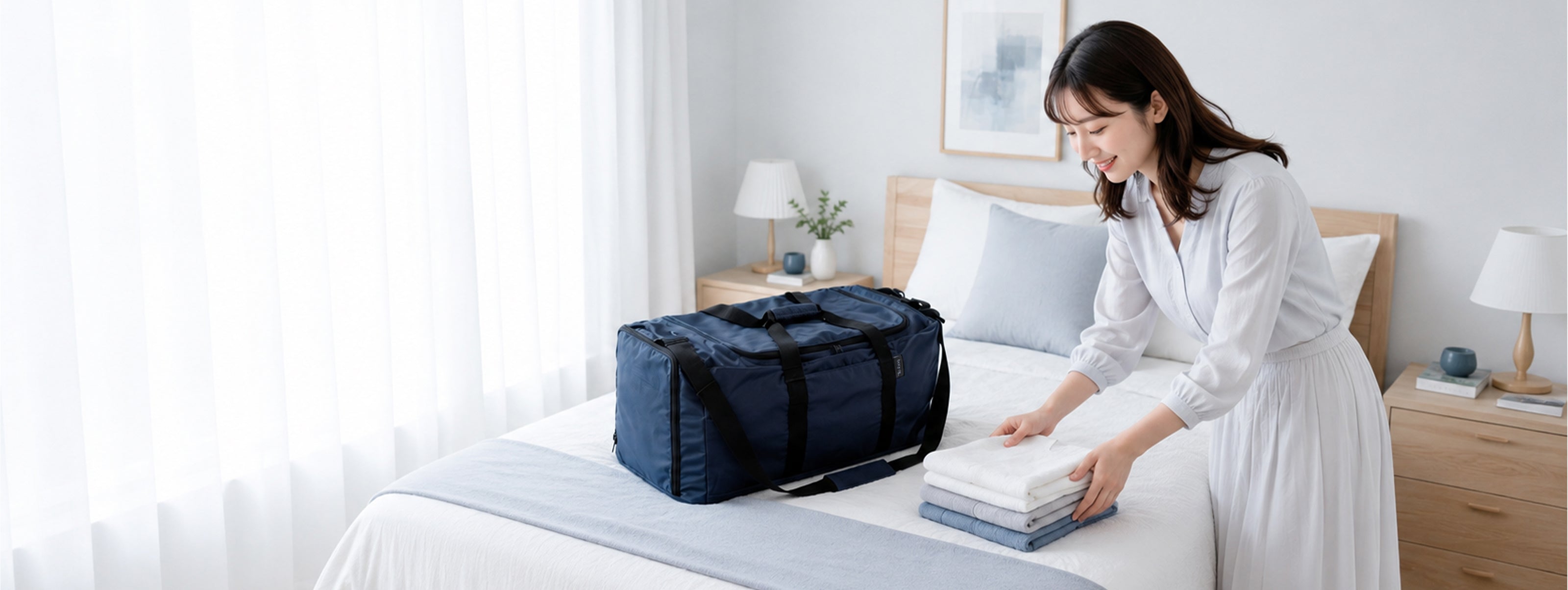 pack all旅行の荷物整理やパッキングシーンを表現したpack allホームバナー