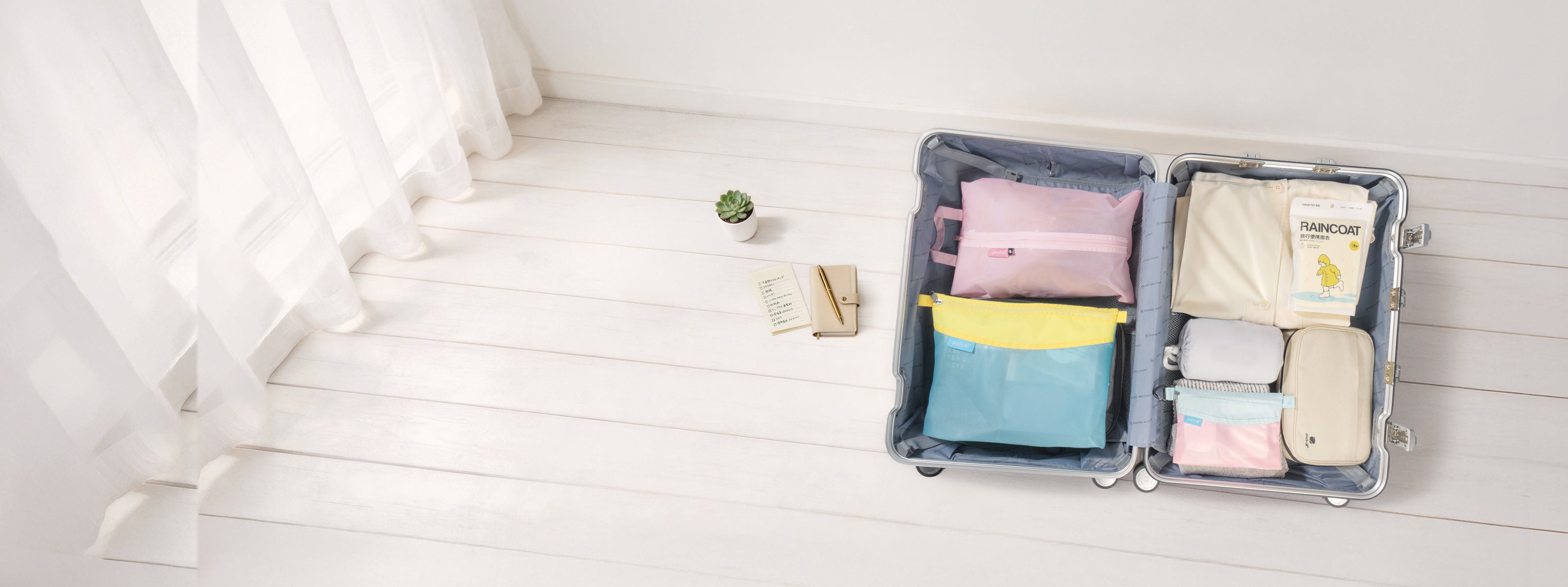 pack all旅行用品を整理収納したパッキングイメージ